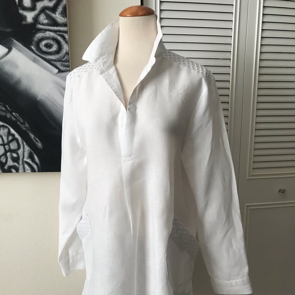 For Cynthia White Linen Tunic Dress